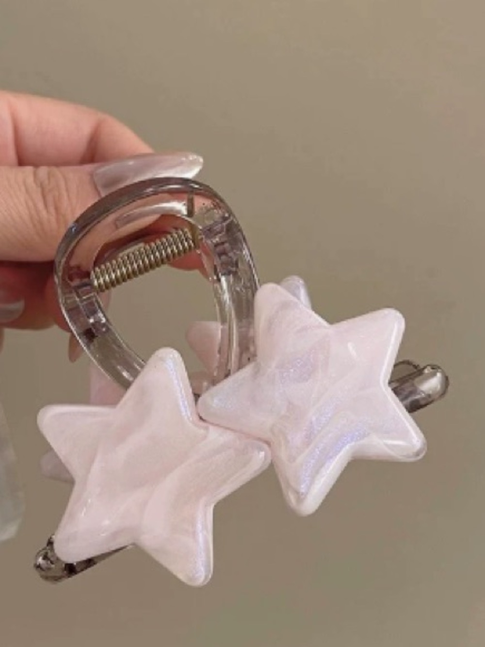 Iridescent Pink Star Hair Claw Clip - Shimmery Pastel Star Design